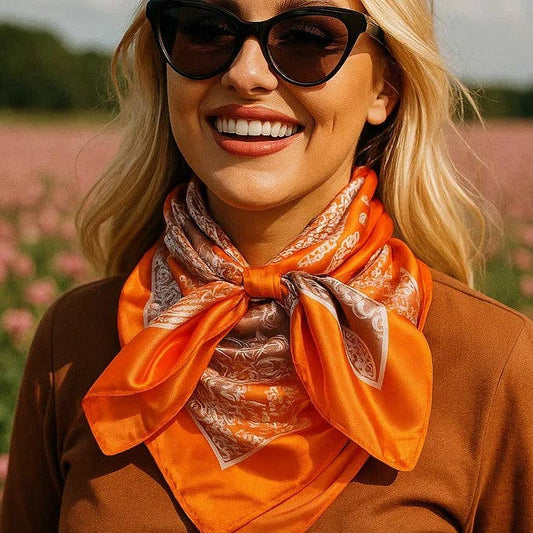 35X35" Orange and Brown Paisley Wild Rag / Scarf WR3159