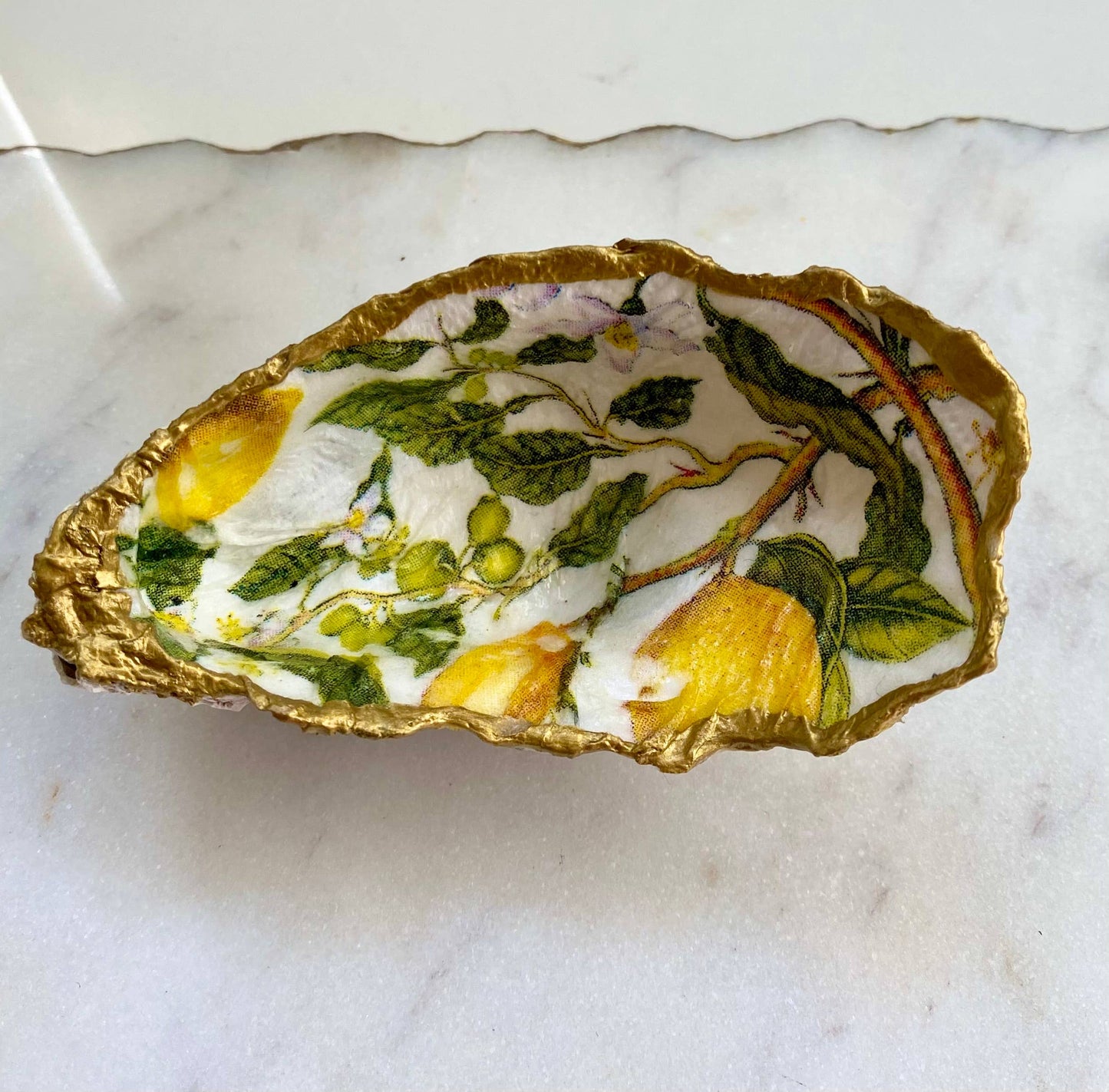Lemon Print Oyster Shell Jewelry Dish: Medium