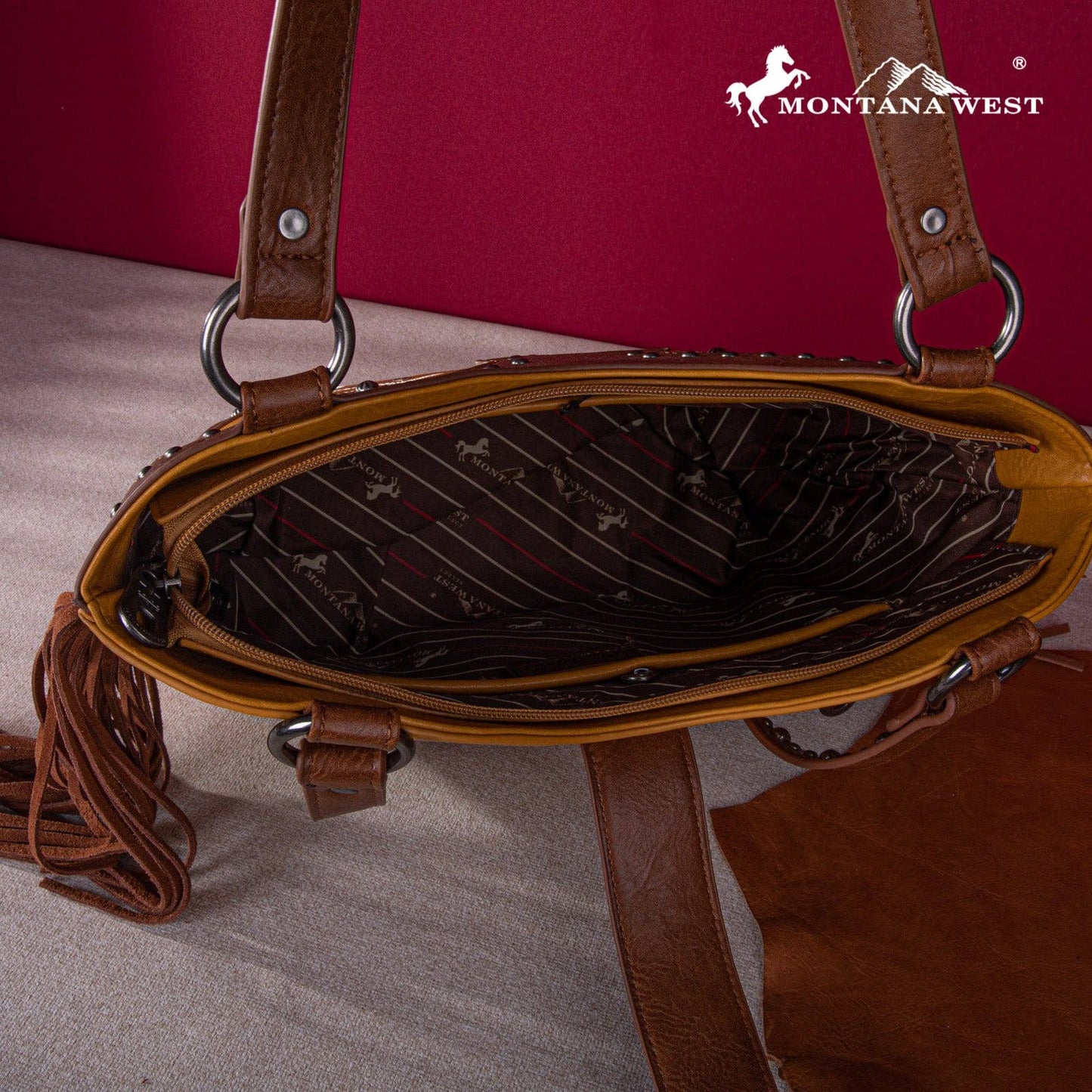 Montana West Embroidered Fringe Tote: Mustard