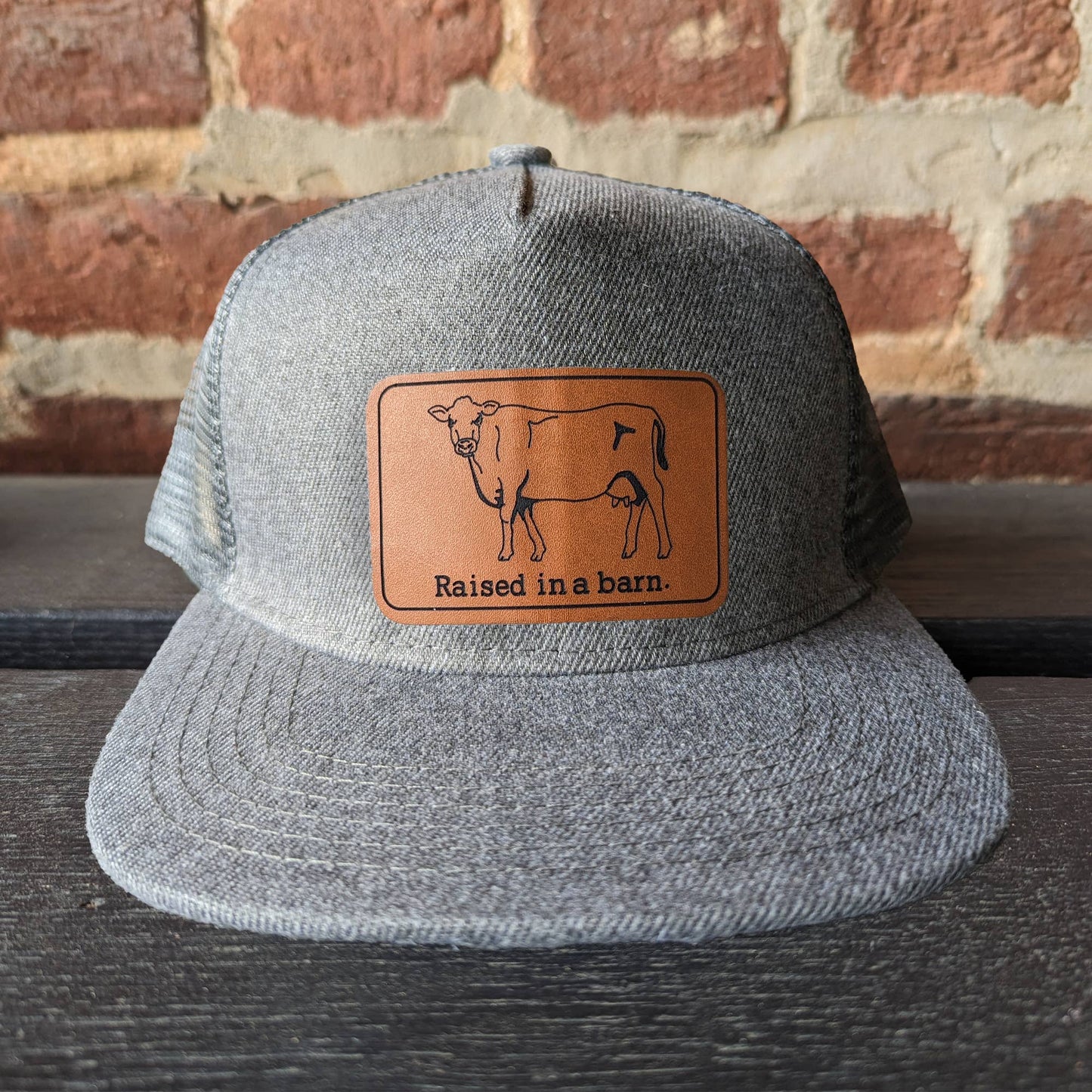 Raised in a barn Cow Country Western Farm Kids Trucker Hat : Charcoal Gray