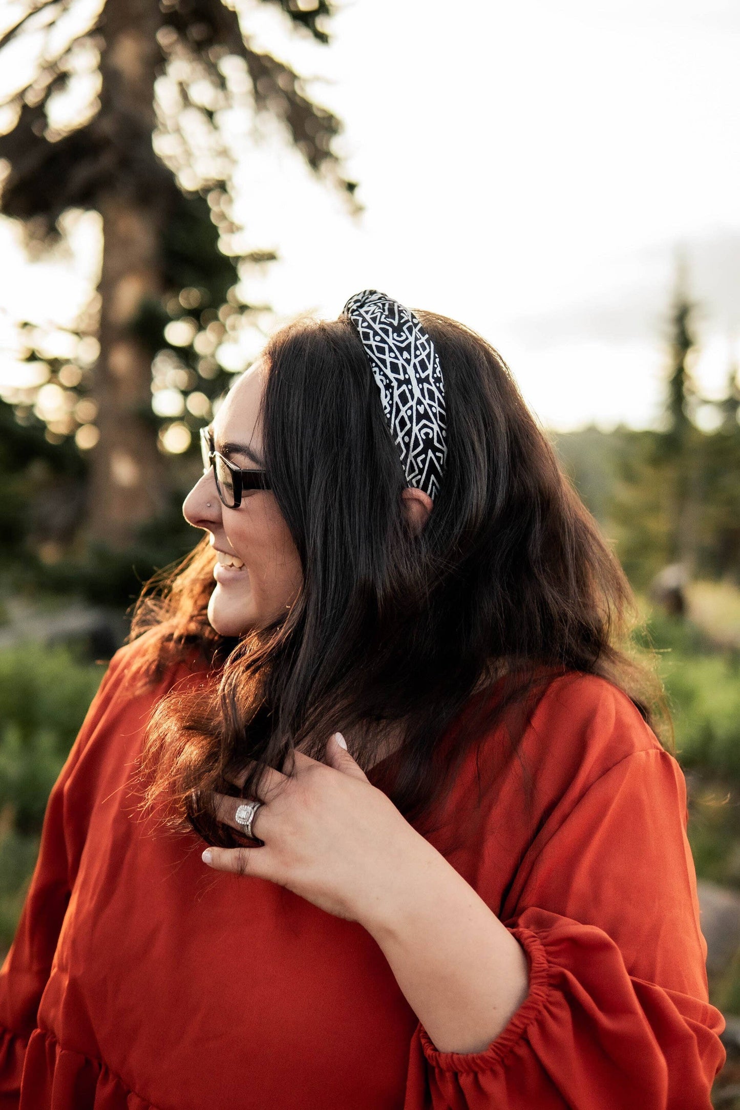 Black & White Cow Small Print Western Top Knot Headband