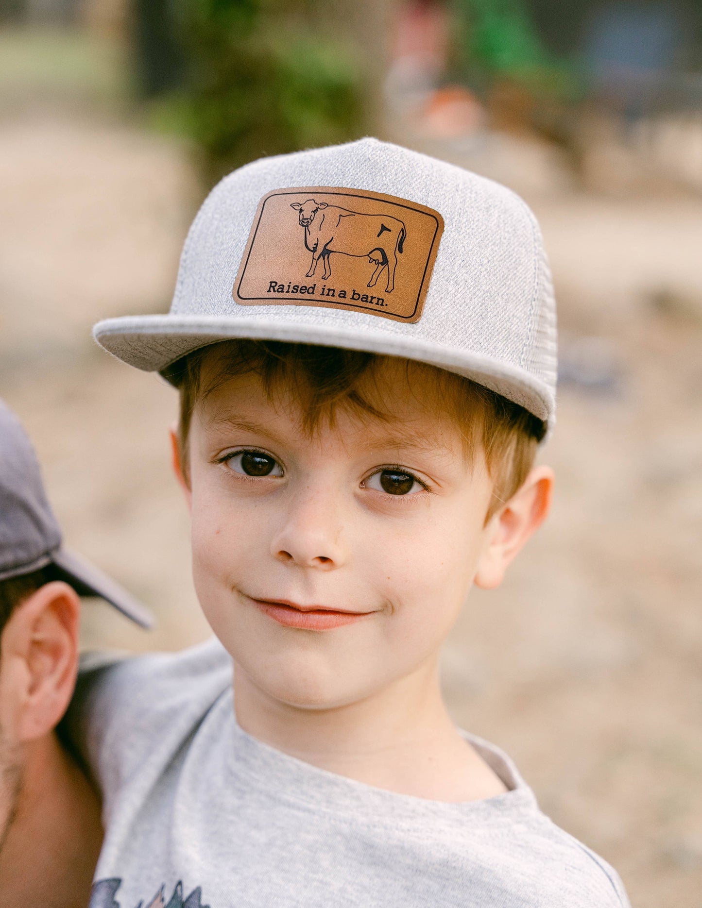Raised in a barn Cow Country Western Farm Kids Trucker Hat : Heather Gray