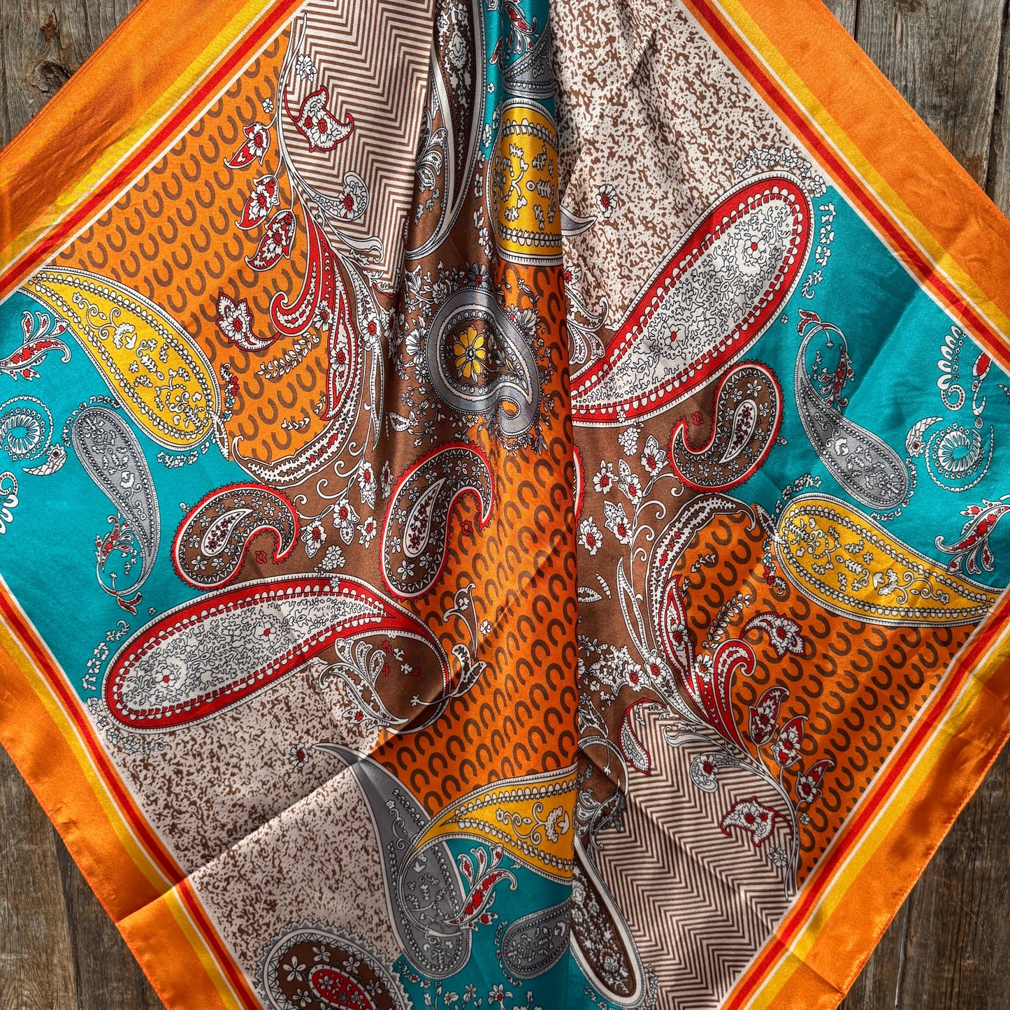 Orange and Turquoise Horse Shoe Paisley Wild Rag - Western Scarf