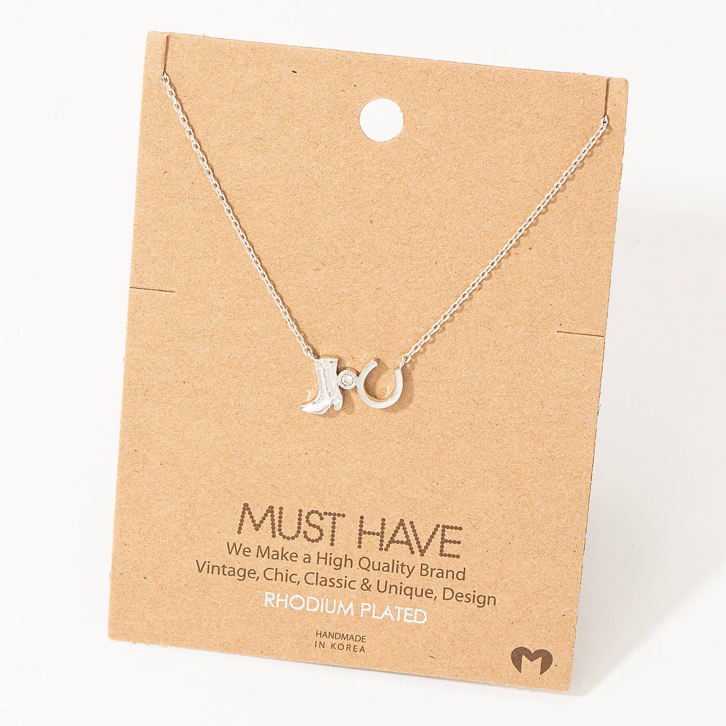 Western Cowboy Boots Horse Shoe Charm Necklace: R
