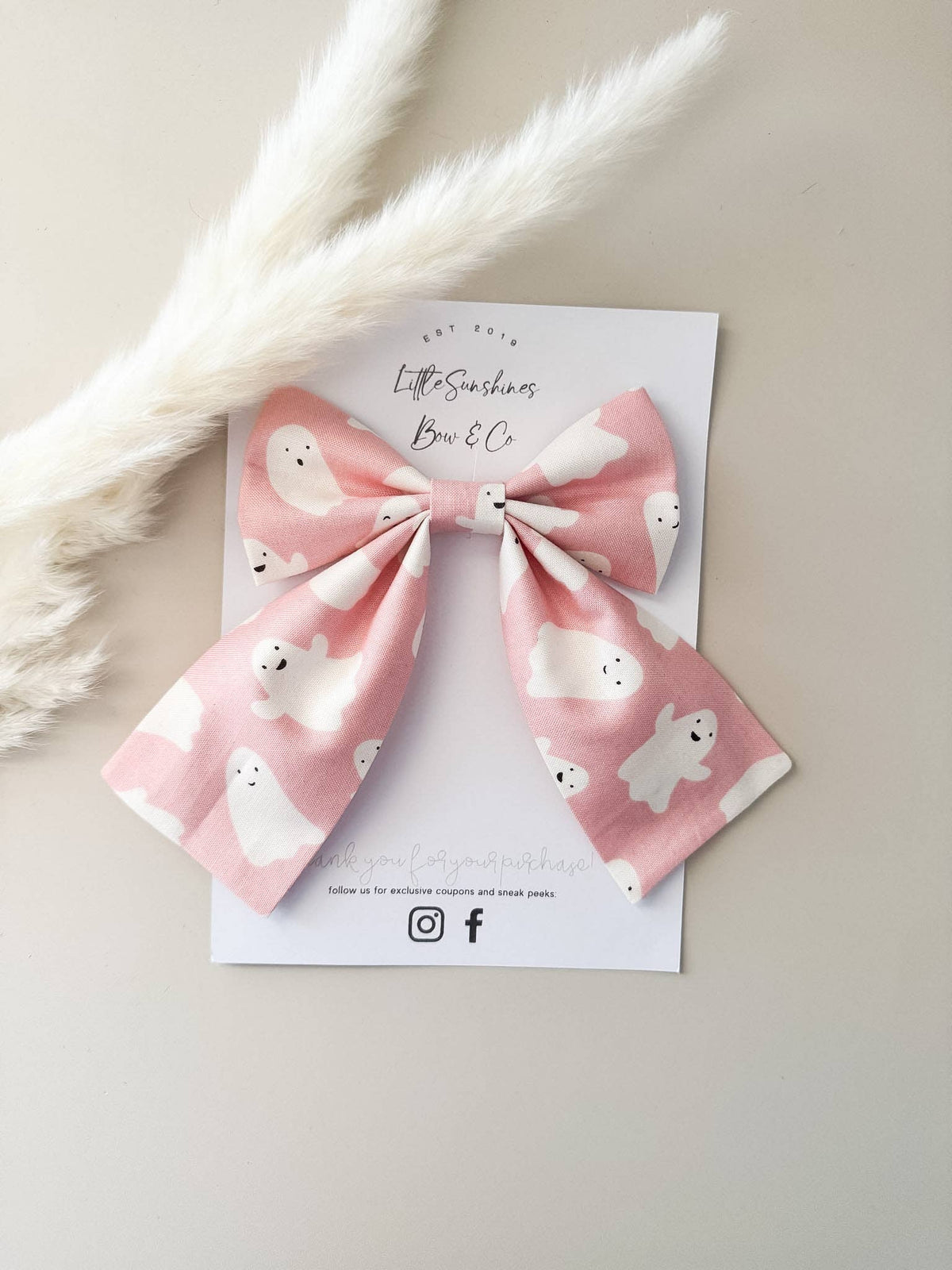Pink & White Halloween Ghosts Bow : Small