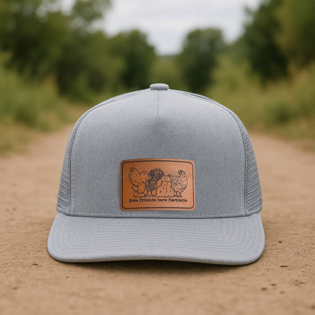 "Some Friends have Feathers" Trucker Hat: Heather Gray
