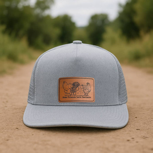 "Some Friends have Feathers" Trucker Hat: Heather Gray