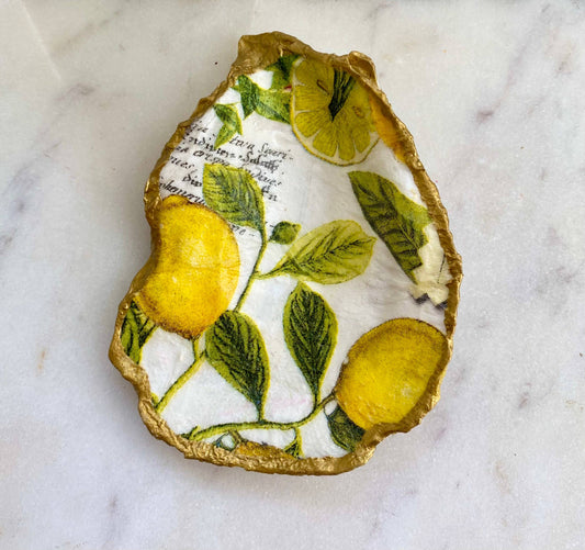 Lemon Print Oyster Shell Jewelry Dish: Medium