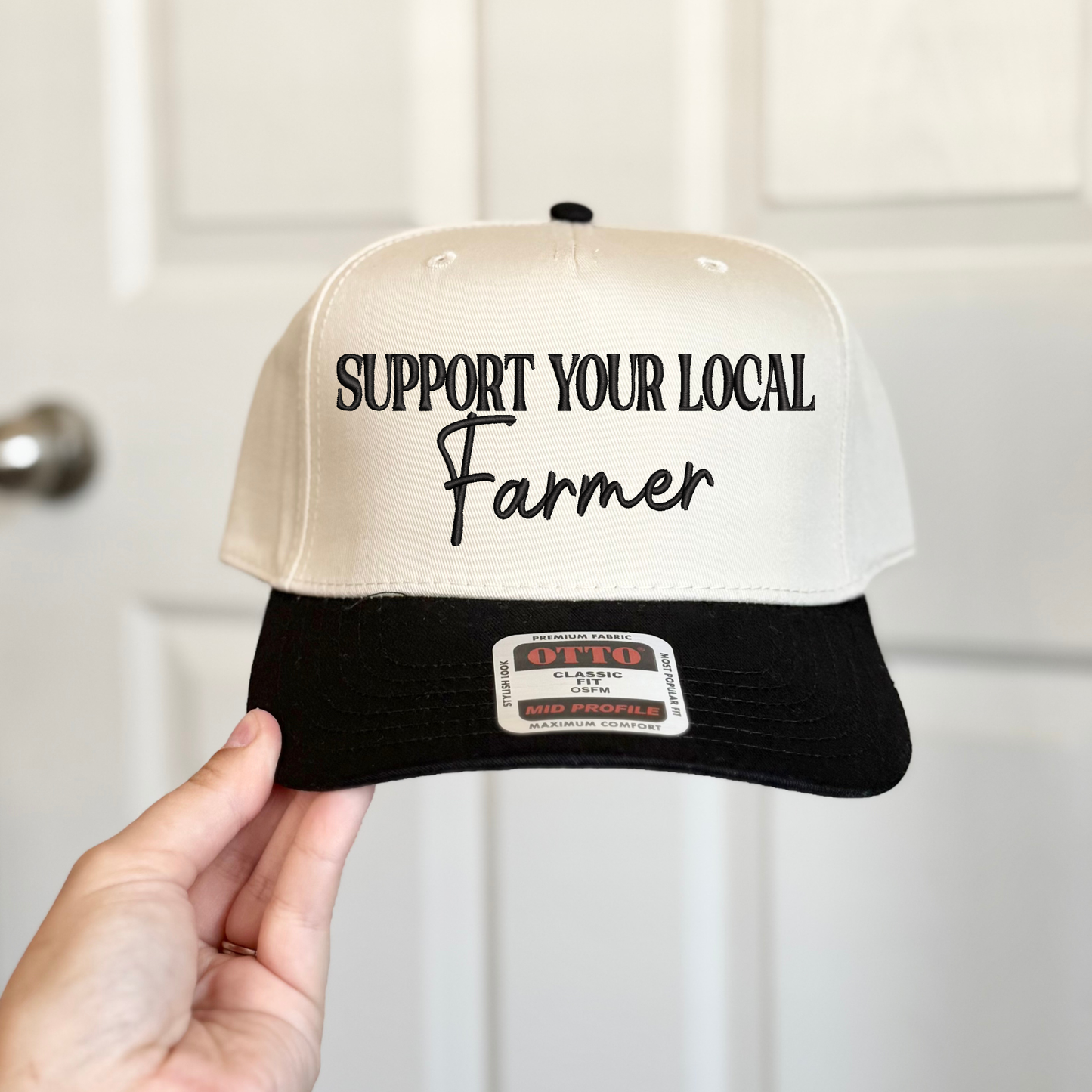 Support Your Local Farmer Embroidered Hat: Natural/Brown