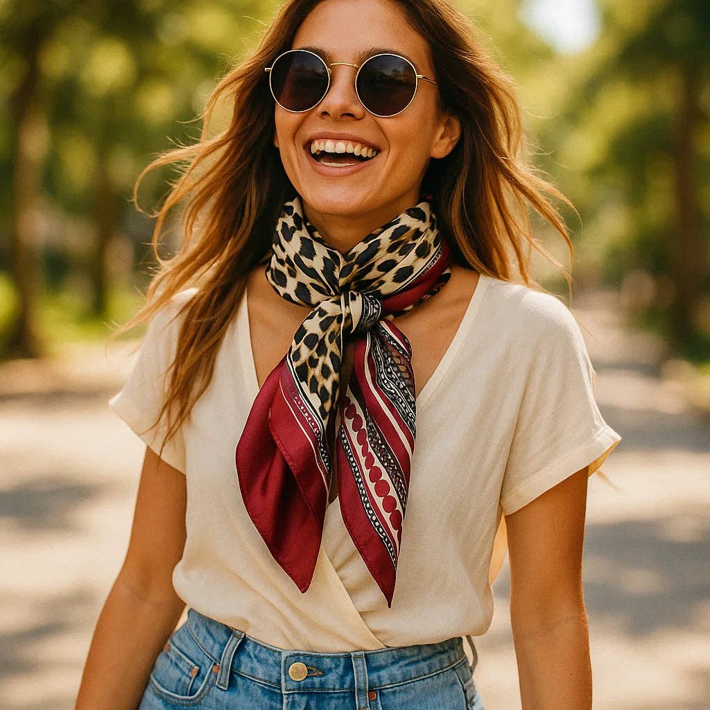 Wine Leopard Print Wild Rag - Western Scarf