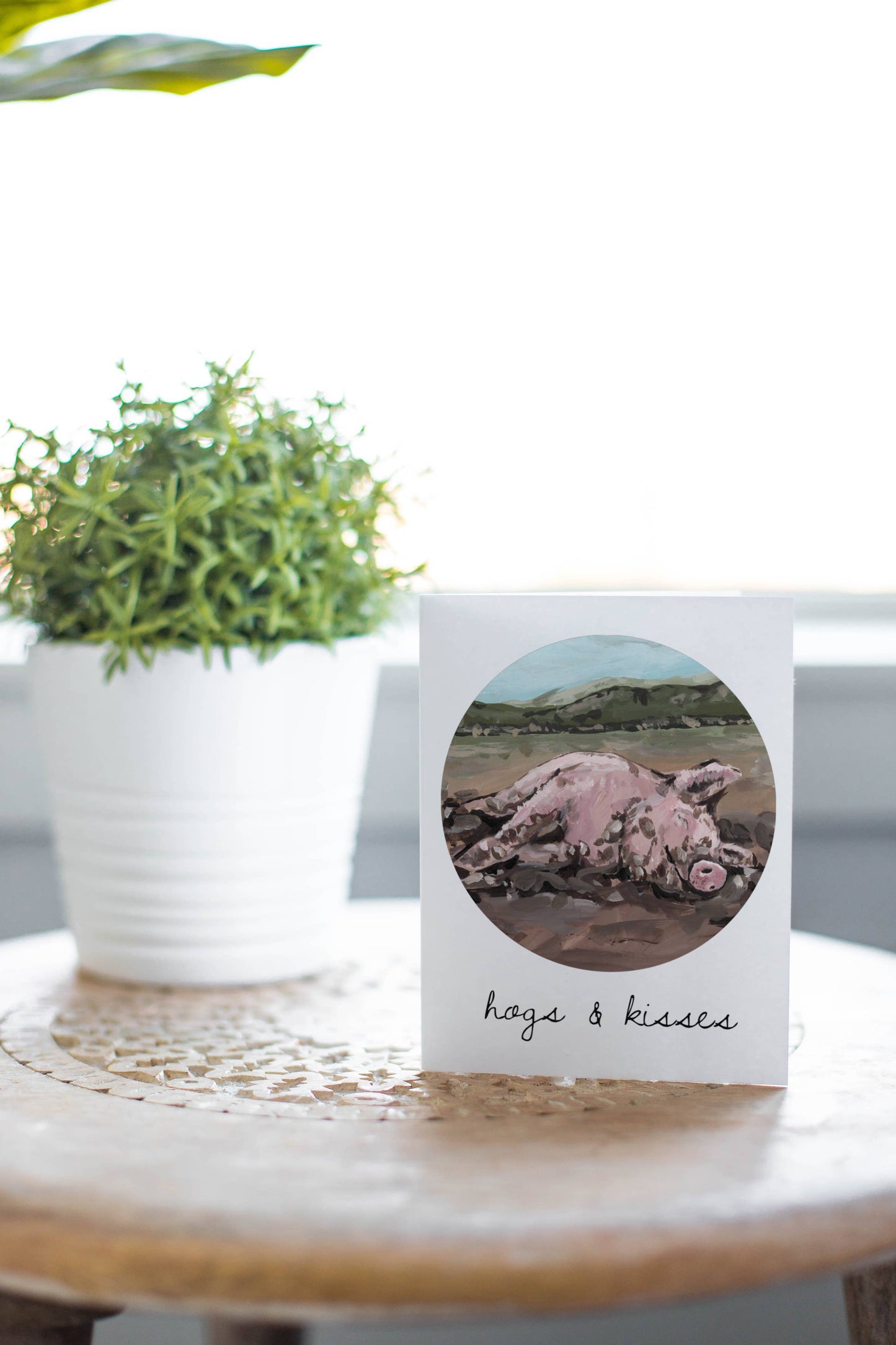 Hogs & Kisses, Pig Greeting Card: 1 Card