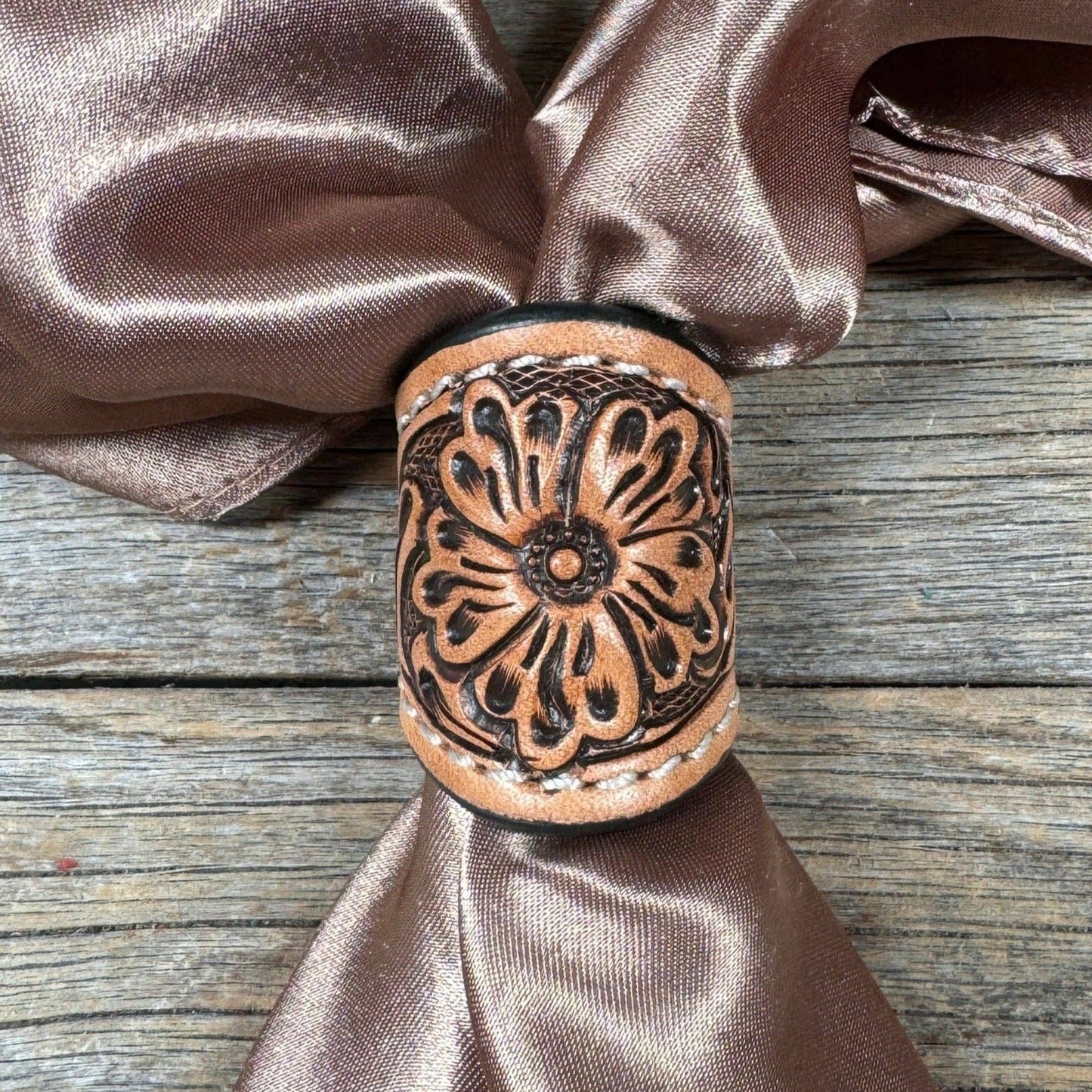 Tooled Leather Wild Rag Slides - Assorted: TEAL DOT FLORAL