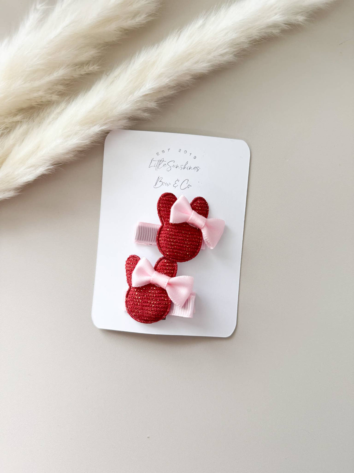 Pink Bow Bunny Hair Clips- Set of 2: Red