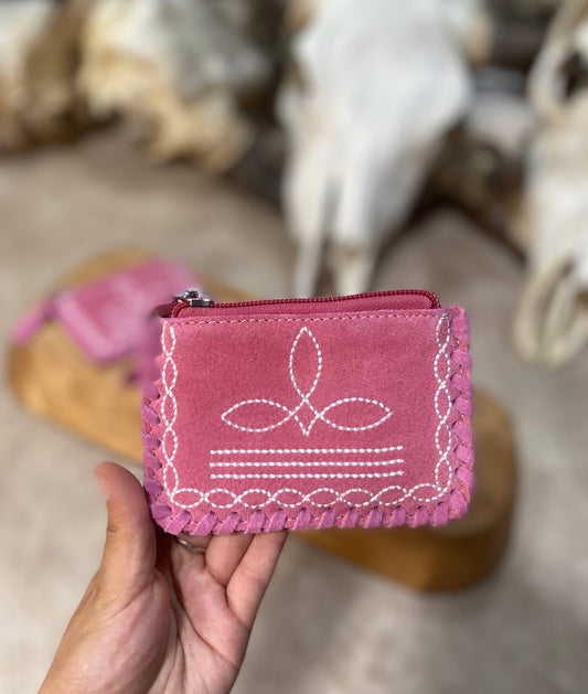 Pink Boot Stitch Coin Pouch