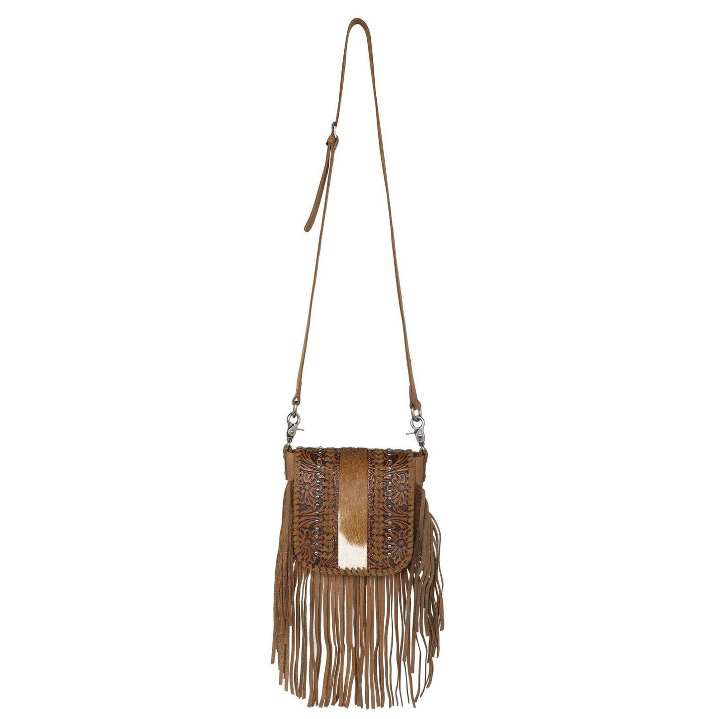 Montana West Genuine Leather Tooled Fringe Bag