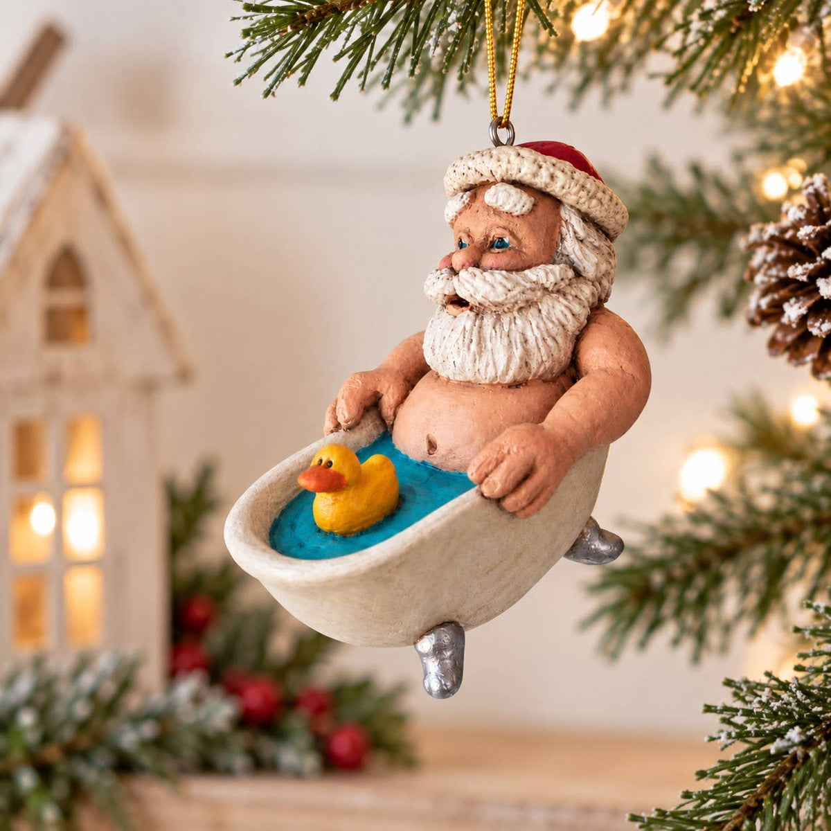 Santa in a Tub Christmas Ornament
