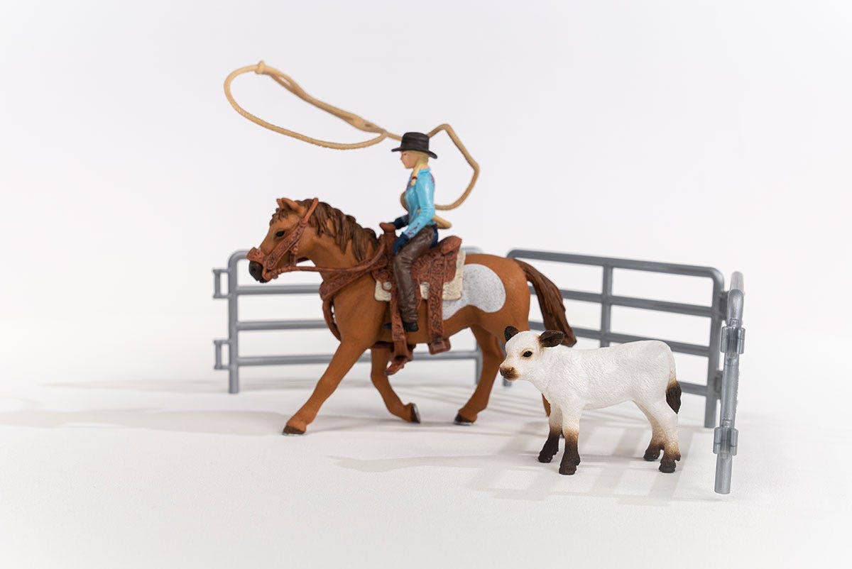 Schleich Team Roping With Cowgirl Farm Figurine Toys Play Set