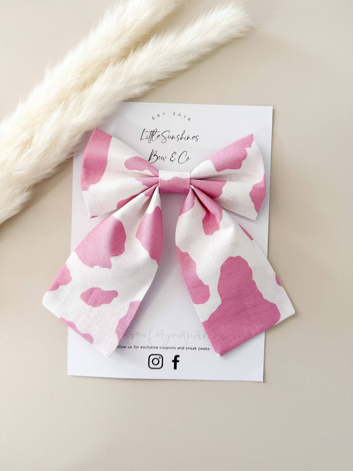Pink Cow Print Bow: Large