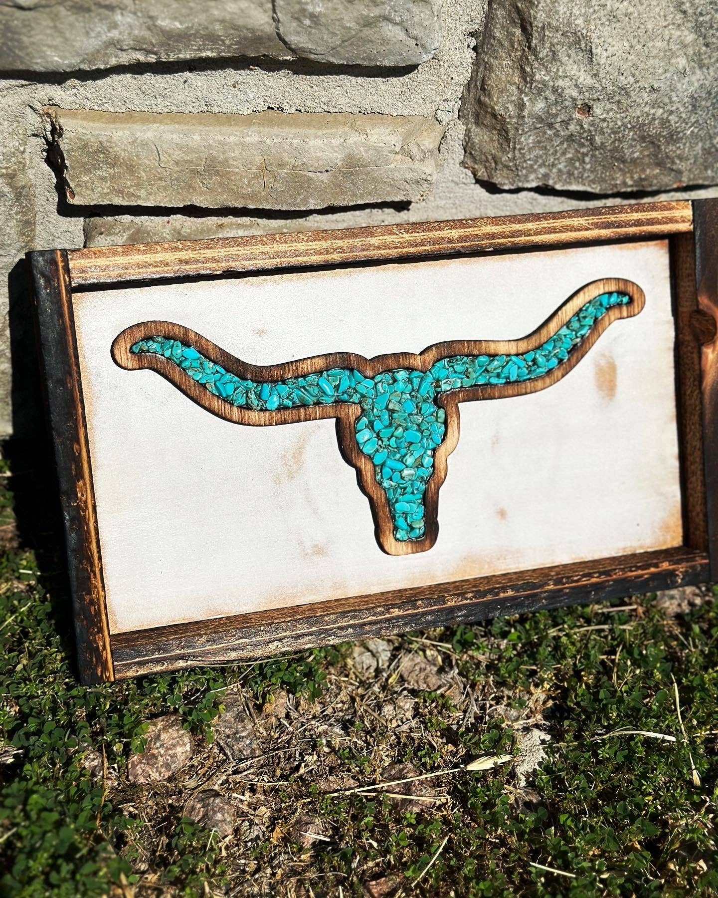 Longhorn Decor: Turquoise on White