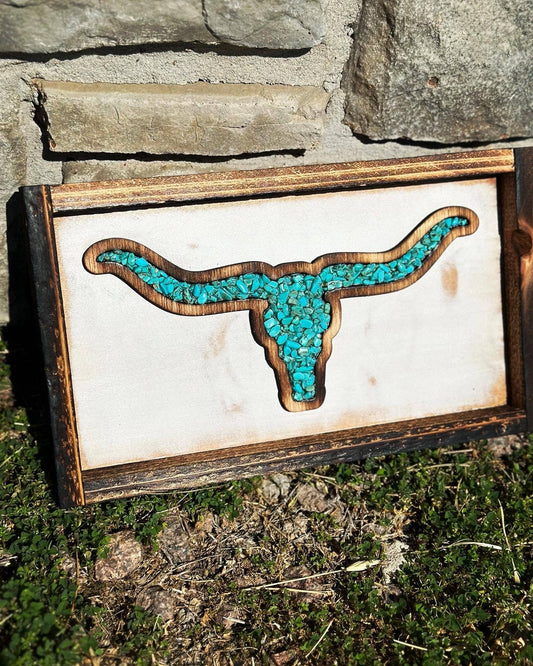 Longhorn Decor: Turquoise on White