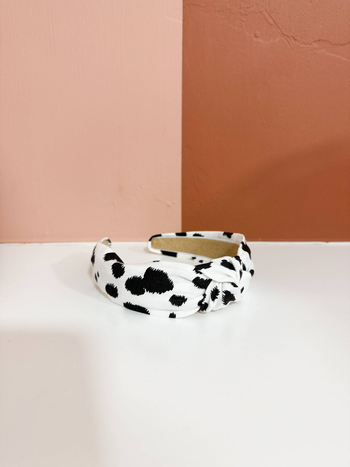 Black & White Cow Small Print Western Top Knot Headband