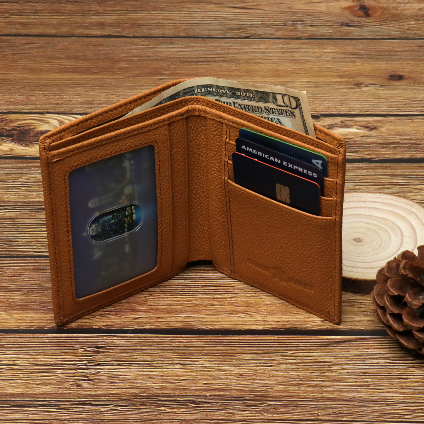 Genuine Leather Men's Bi-Fold Wallet: Coffee
