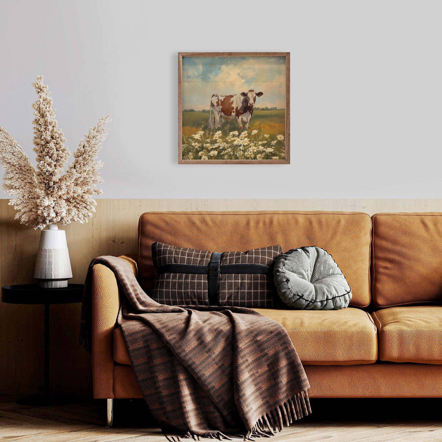 Red And Brown Holstein With Flowers: 16x16