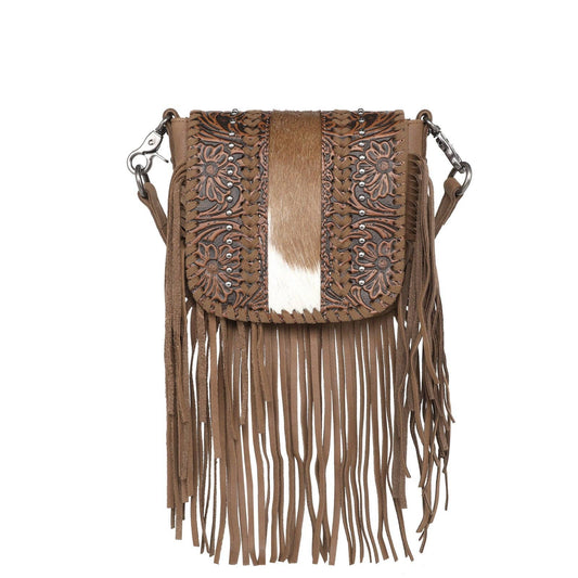 Montana West Genuine Leather Tooled Fringe Bag