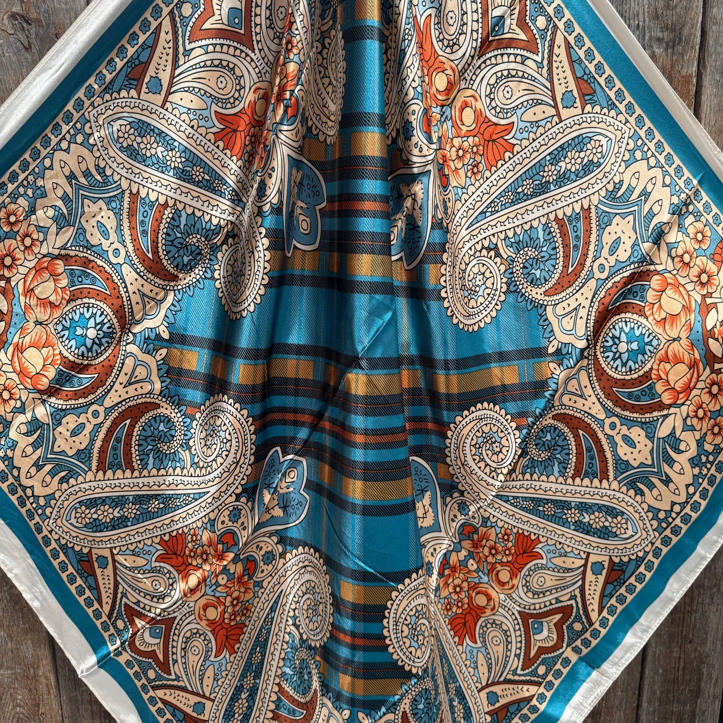 Teal and Cream Paisley Wild Rag - Western Scarf