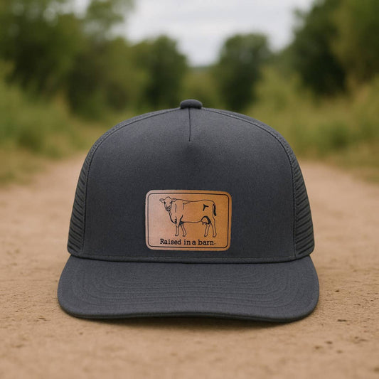 Raised in a barn Cow Country Western Farm Kids Trucker Hat : Heather Gray