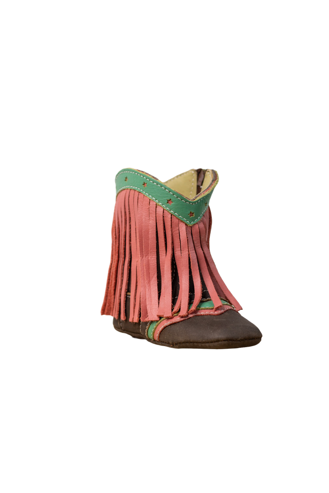 "Lyddie" Fringe Baby Boots- Pink, Size 1-3: 3