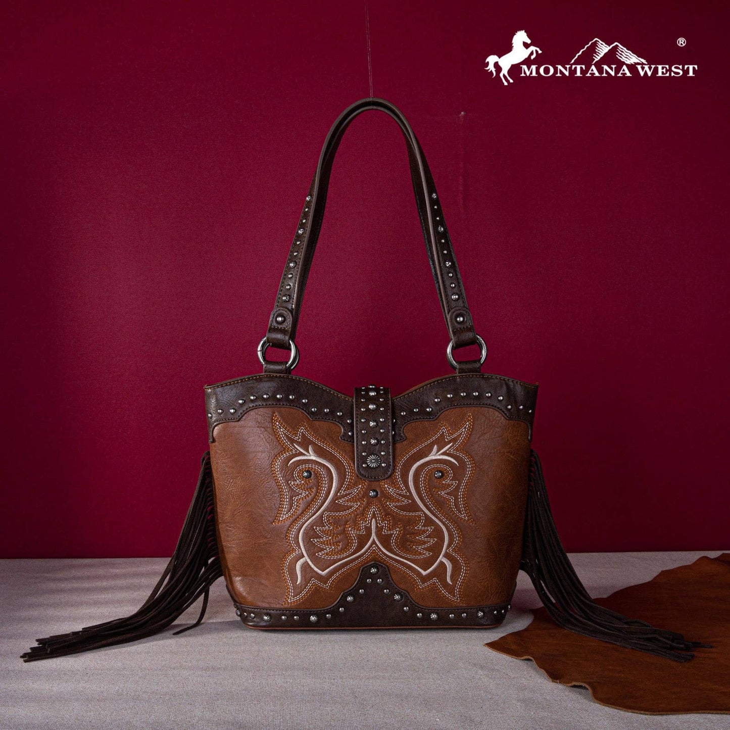 Montana West Embroidered Fringe Tote: Mustard