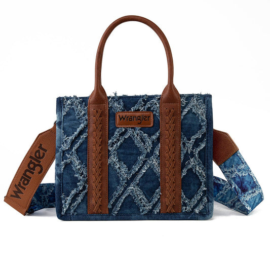 Wrangler Denim Frayed Fringe  Small Canvas Tote: Jean