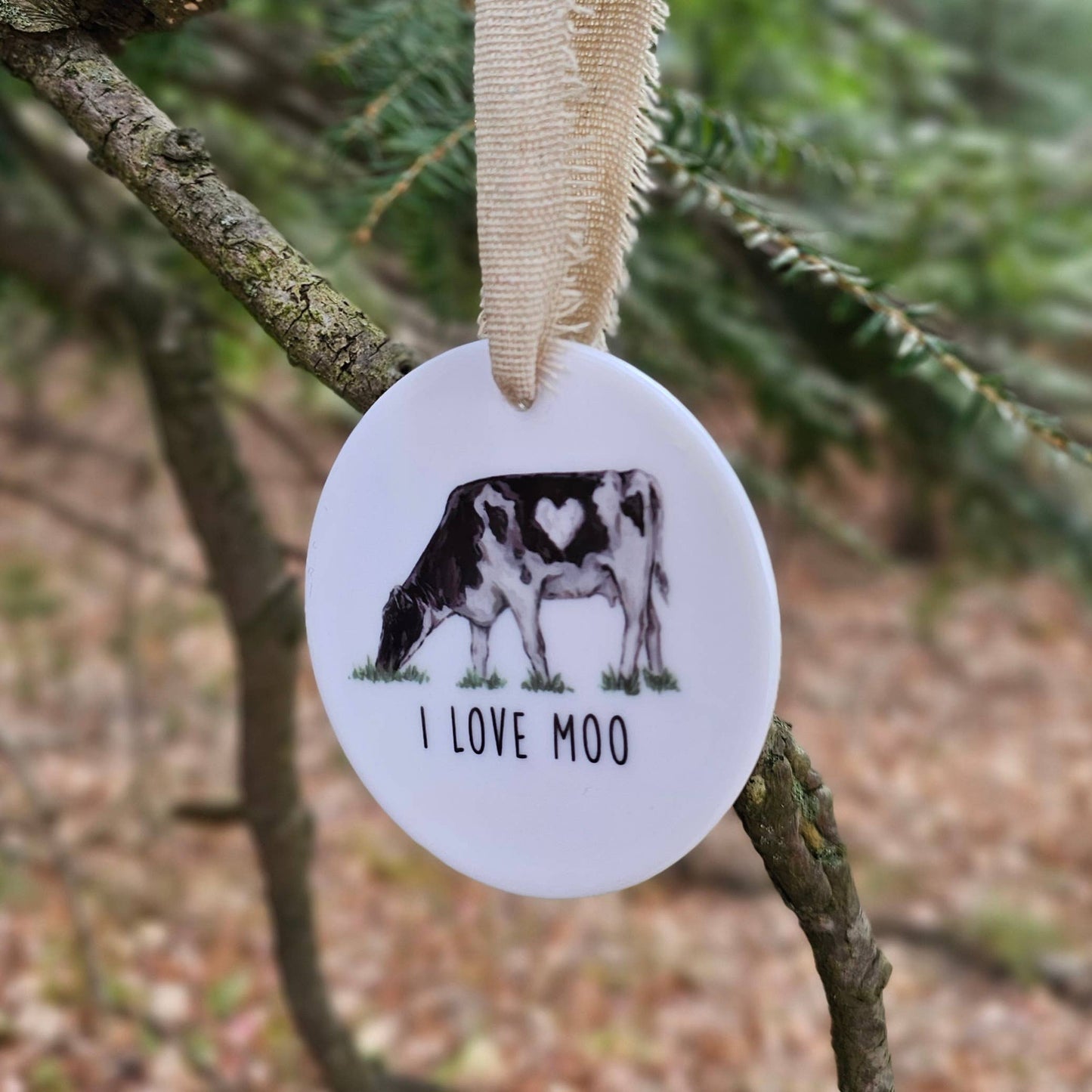 I Love Moo Holstein Cow Ceramic Ornament