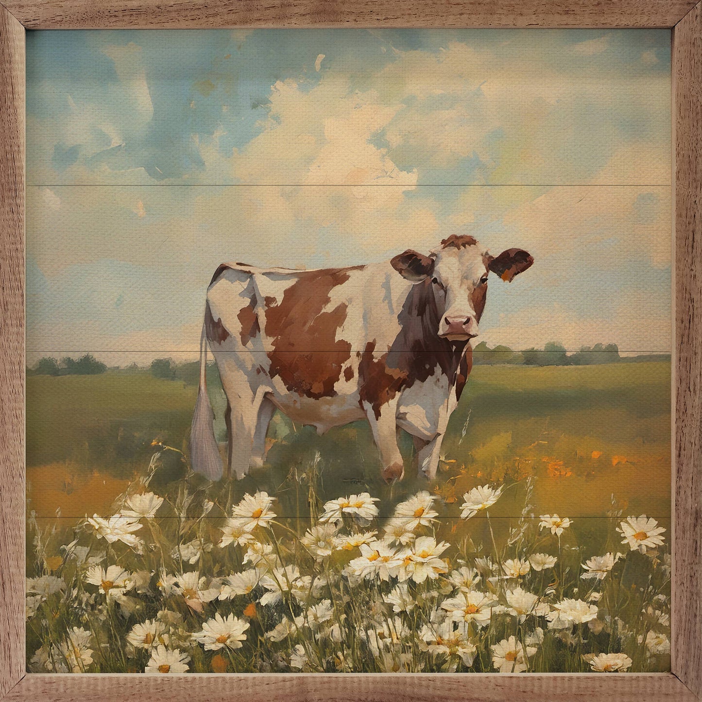Red And Brown Holstein With Flowers: 16x16