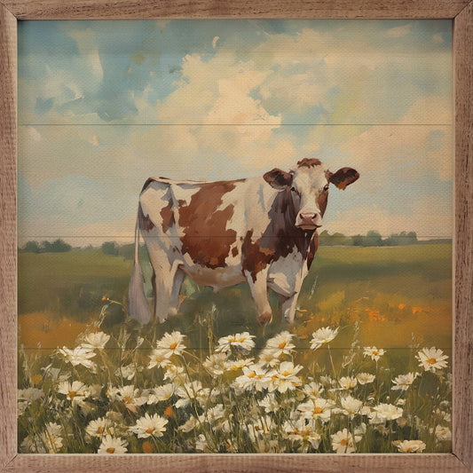 Red And Brown Holstein With Flowers: 16x16