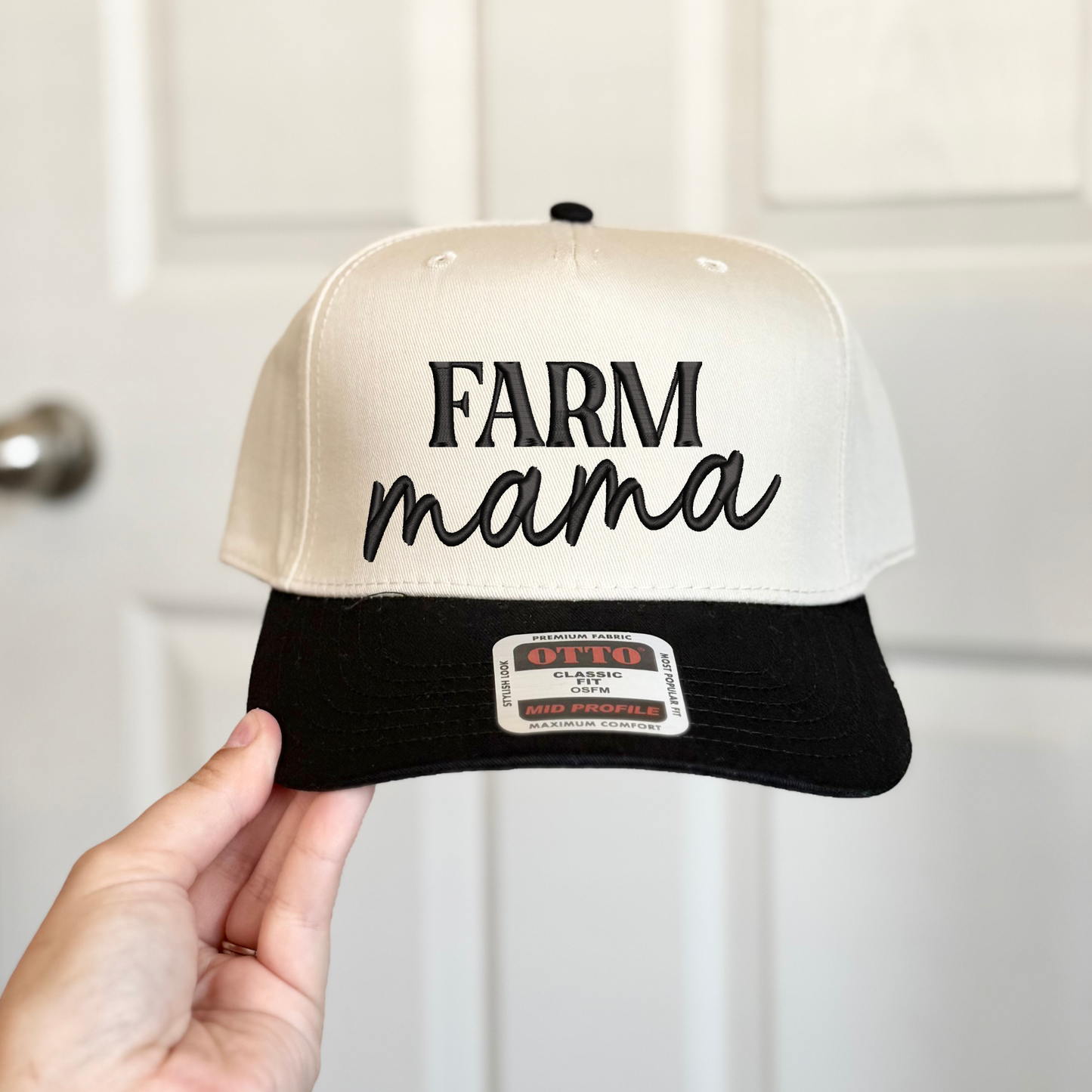 Farm Mama Embroidered Hat: Natural/Hot Pink