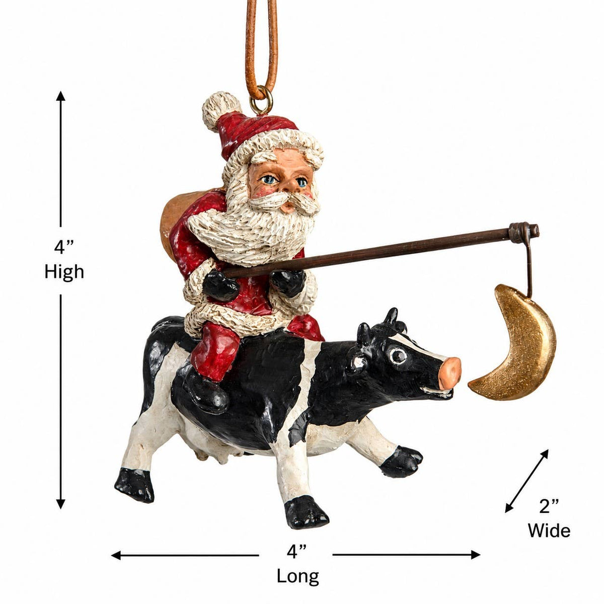 Santa Riding a Cow Ornament