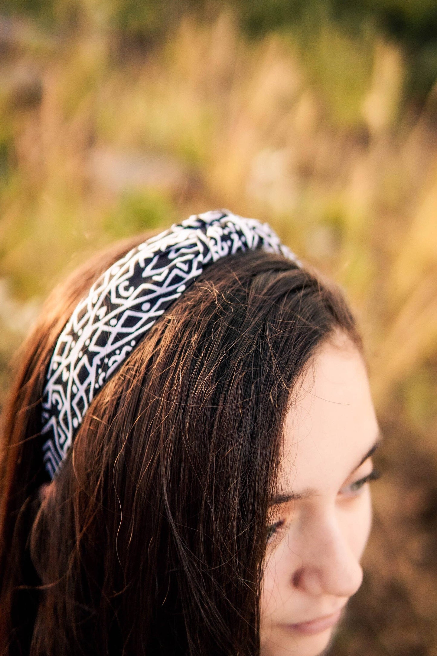 Black & White Cow Small Print Western Top Knot Headband