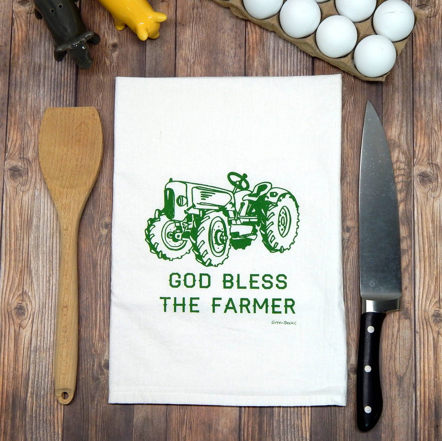 Farmer Kitchen Towel | Tea Towels | Flour Sack Dish Towels: Green