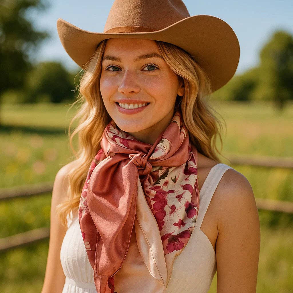 Raspberry Pink Floral Wild Rag - Western Scarf