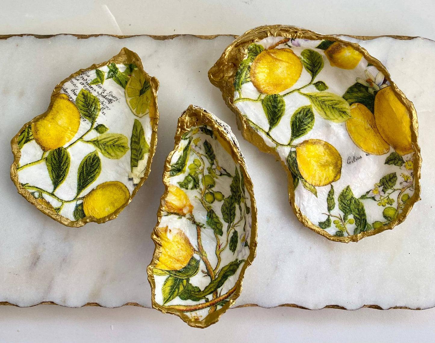 Lemon Print Oyster Shell Jewelry Dish: Medium