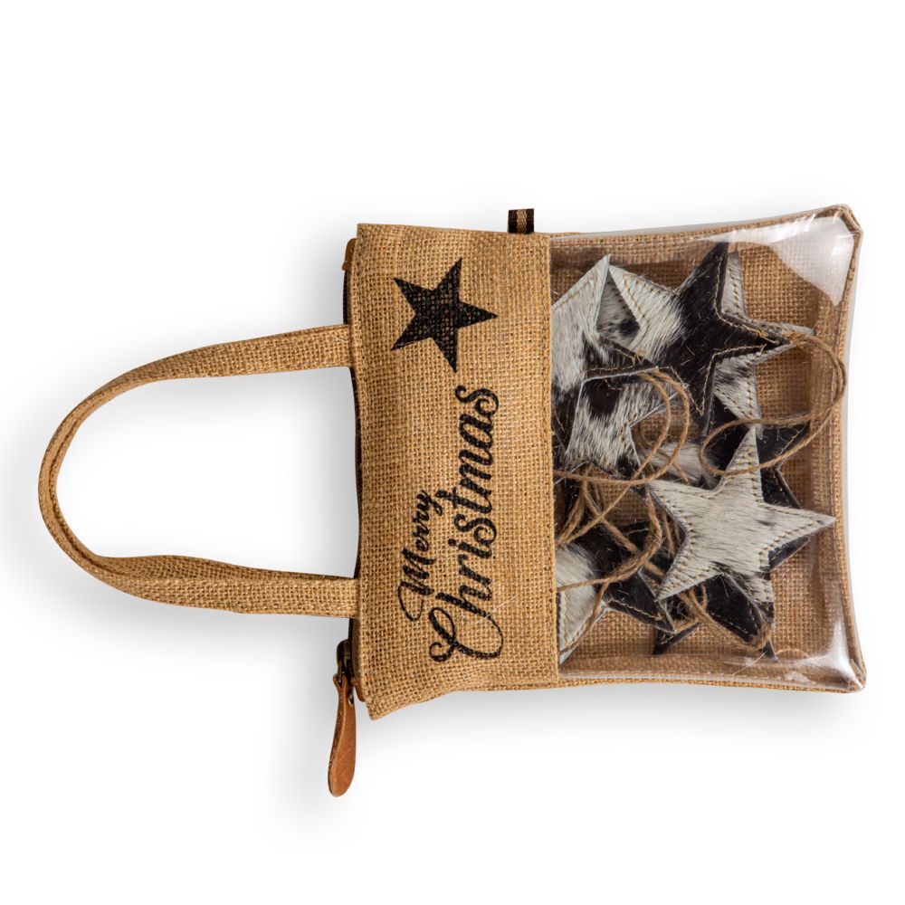 Christmas Cowhide Star Ornament Gift Set - Black and White