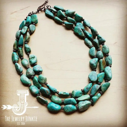 Large Triple Strand Natural Turquoise & Copper Necklace