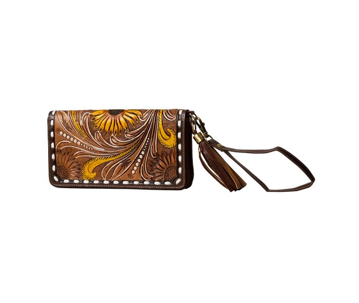 Radiant Sunflowers Hand-Tooled Clutch Wallet