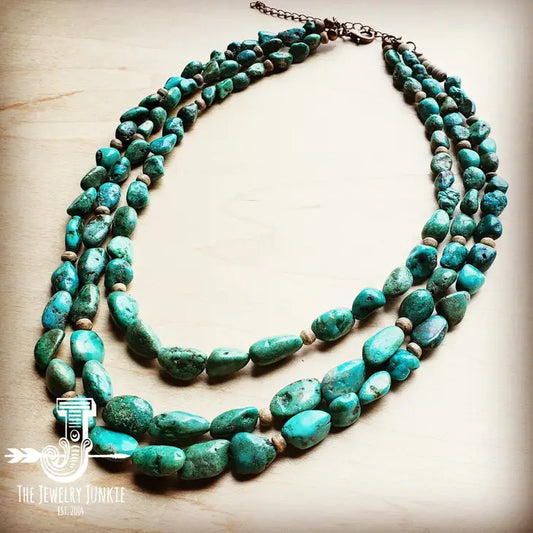 Triple Strand Natural Turquoise & Wood Collar Necklace 250m