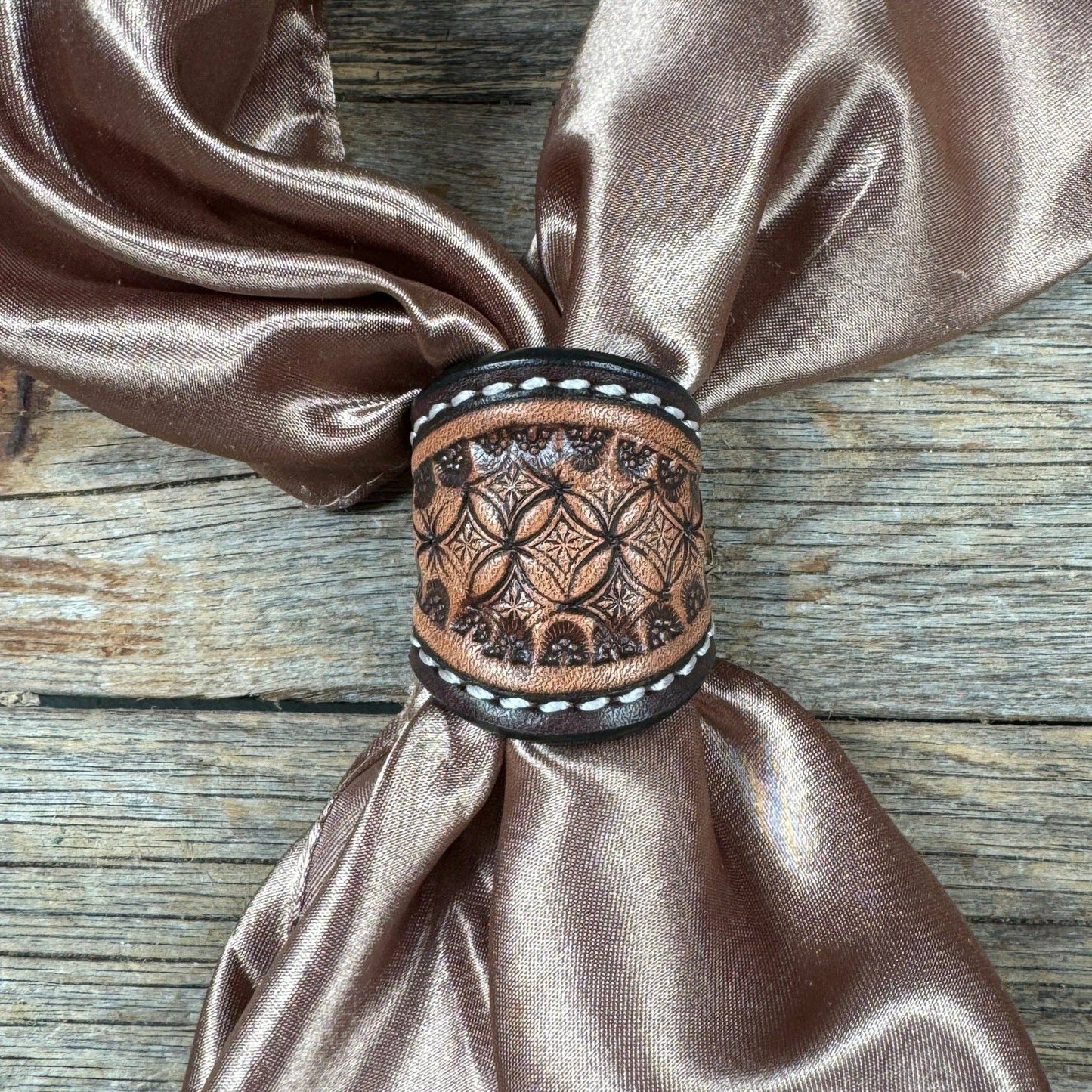 Tooled Leather Wild Rag Slides - Assorted: TEAL DOT FLORAL