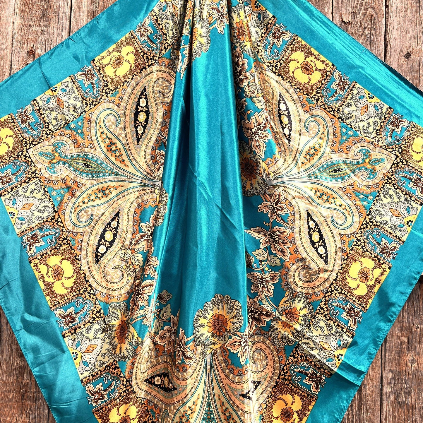 35X35"  Teal Tone Paisley Wild Rag / Scarf WR1000