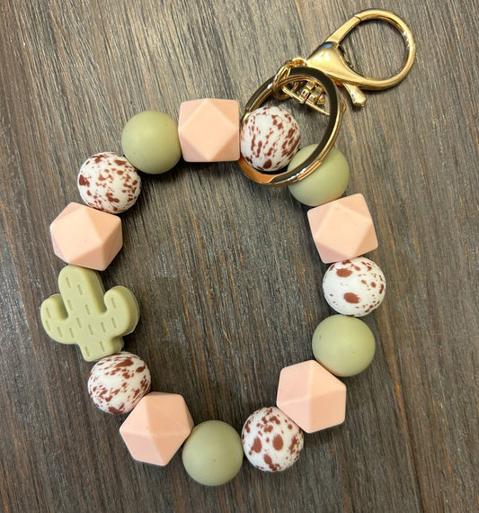 Cactus Silicone Beaded Keychain: Green