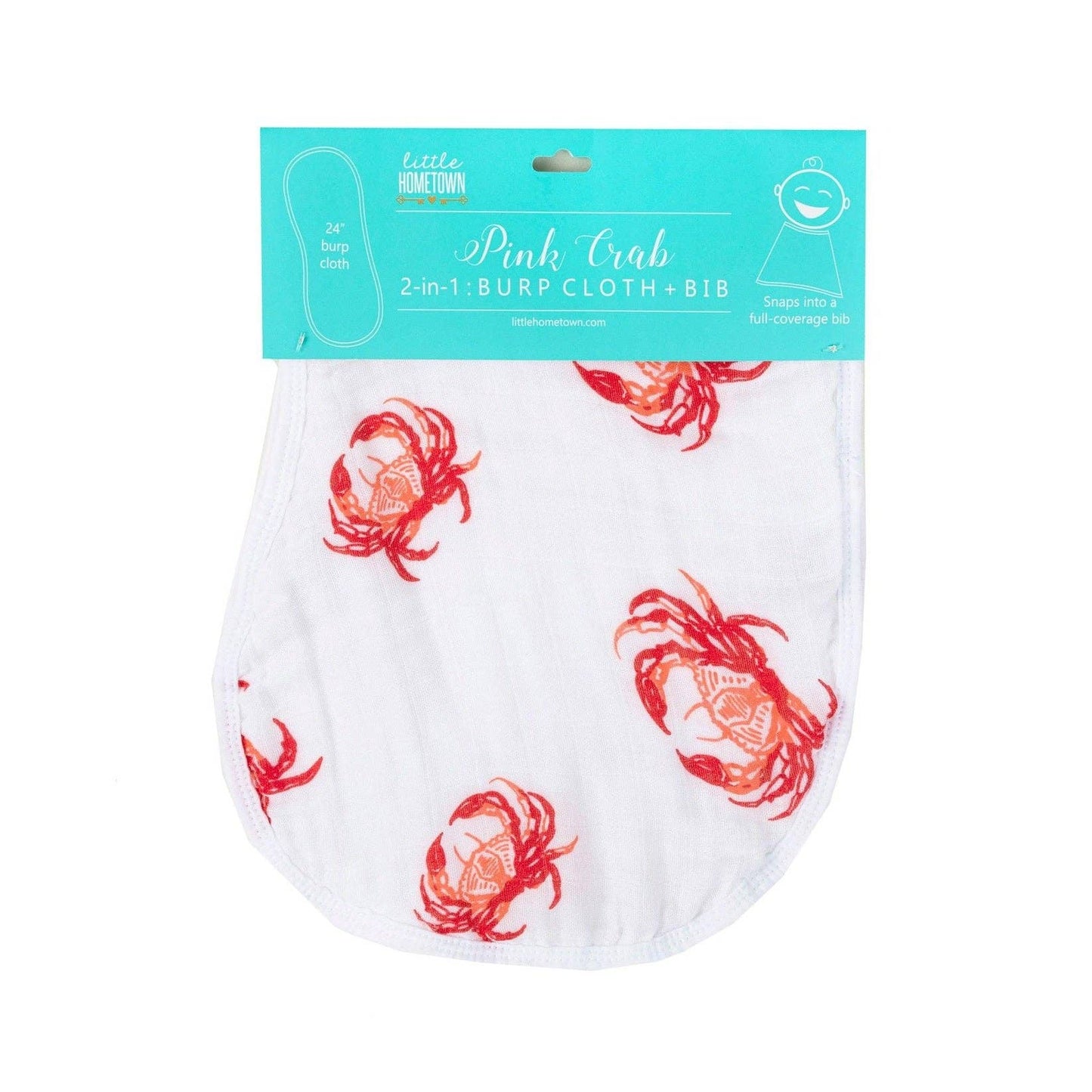 Pink Crab Baby Burp Cloth and Bib